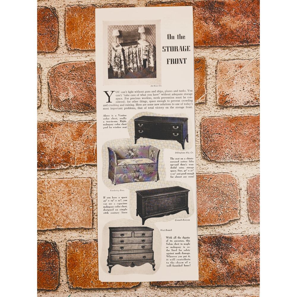 1942 Vintage Print Article - "On the Storage Front" - Home Organization & Decor